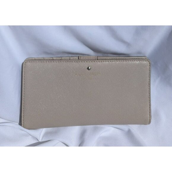 Kate Spade Bifold Slim Crossgrain Leather Wallet Neutral Tone - Picture 1 of 10